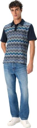 Missoni Short Sleeve Polo With Geometric Zigzag Pattern in Blue at Nordstrom, Size X-Large