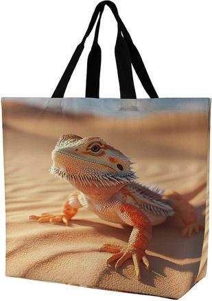 Generic Bearded Dragon in Desert Reusable Shopping Bags Large Capacity Grocery Bag Heavy Duty Tote for Women 40x40x16cm