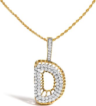 House of Brilliance Mens 10K Yellow Gold 1 1/5 Cttw Diamond Letter D Initial Pendant Necklace