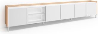 Skraut Home Skraut Home - Mueble Tv, Televisi&oacute;n, Muebles De Sal&oacute;n, Almacenaje, 309x35x61cm, Para Tv Hasta 80, Dise&ntilde;o Industrial, Led, Estilo Moderno, Blanco Y Rob