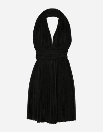 Dolce & Gabbana Short Pleated Lurex Mesh Dress - Woman Dresses Black Fabric 36