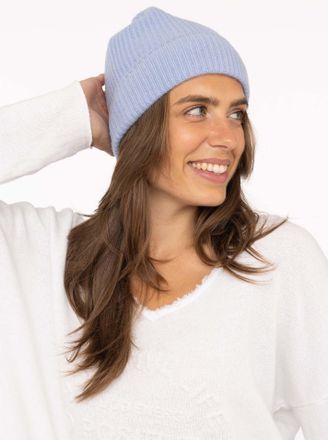 Zwillingsherz Beanie ZWILLINGSHERZ, Damen, blau (hellblau), Strick, Obermaterial: 100% Kaschmir, unifarben, M&uuml;tzen Beanie, Feinripp, breiter Umschlag, Wolle