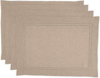 Solino Home Linen Placemats Set of 4, 14 x 19 Inch for Dining Table, Holiday and Everyday Table Decor - Linen Double Hemstitch in Natural at