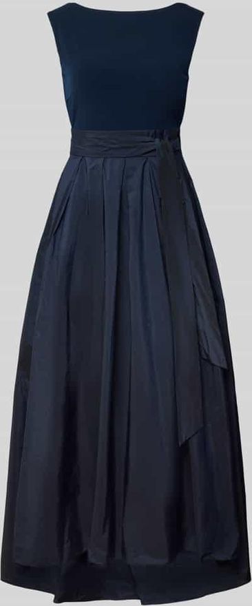 Abendkleid mit Bindeg&uuml;rtel und r&uuml;ckseitigem Rei&szlig;verschluss in Marine Melange, Gr&ouml;&szlig;e 36