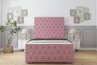 Sloomy Watson Plush Bed Frame With 50 Upholstered Headboard in Pink | Size: Small Double