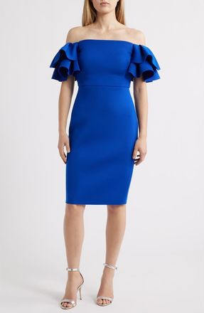 Eliza J Ruffle Sleeve Off the Shoulder Cocktail Dress in Cobalt at Nordstrom, Size 10