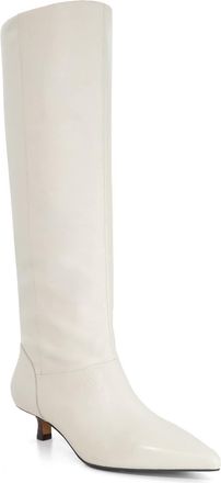 Dune London Womens Ladies Sloan - Leather Pointed Knee High Kitten Heel Boots - Beige - Size UK 6