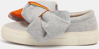 Joshua Sanders Grey Knit Fabric Bow Slip On Sneakers