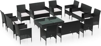 vidaXL Juego Muebles De Jard&iacute;n 16 Pzas Y Cojines Rat&aacute;n Sint&eacute;tico Negro Vidaxl