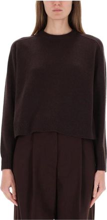 Theory Korte gebreide trui met ronde hals - Dames - Cashmere truien - Bruin - XL - Kasjmier - Truien & Vesten