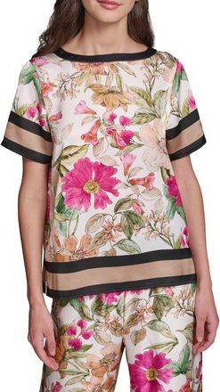 Karl Lagerfeld Floral Satin Top in Bisque/light Blush Combo at Nordstrom, Size X-Large