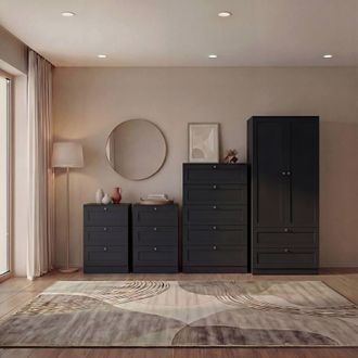 Home Discount Vida Designs Altino 4Pc Bedroom Set(3Dr Bedside, 5Dr Chest, Wardrobe) in Black