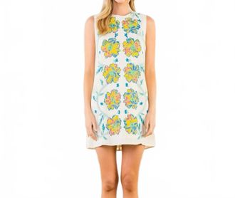 THML Clothing The Petal Parade Sleeveless Floral Shift Dress In White