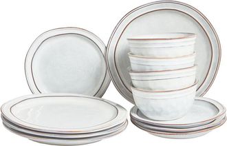 Beliani Beliani - Vajilla De 12 Piezas Gres Caol&iacute;n Hecho A Mano Acabado Esmalte Reactivo Gris Claro Chives