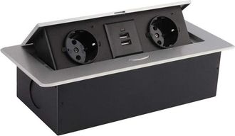 OEM 1 Unidad De Toma De Corriente Empotrada En La Pared, 2 Tomas Tipo F + 2 Puertos Usb, Color Plata, Para Sal&oacute;n/dormitorio/cocina