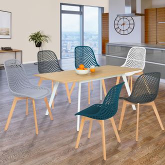 IDMarket Idmarket - Lote De 6 Sillas Mandy Color Mixto Blanco, Gris Claro, Azul Pato X2, Gris Oscuro X2