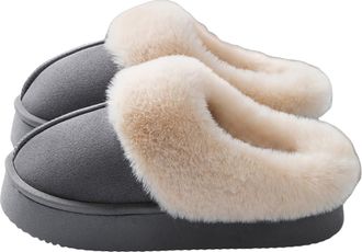 Generic Womens Fuzzy House Slippers, Fluffy Cozy Memory Foam Platform Scuff Slippers, Winter Warm Non-Slip Indoor Outdoor Slip on Shoes,Gray,3.5 UK