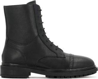 Kazar Zwarte laarzen met opengewerkt decoratie - Dames - Veterlaarzen - Zwart - 37 EU - Leer - Schoenen