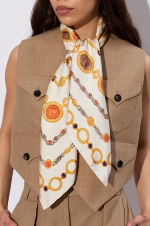 Versace Silk Scarf With The Lover Print, Unisex, Cream