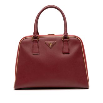 Prada Dark Red Saffiano Lux Pyramid Frame Top Handle Bag