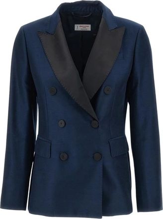 Alberto Biani Dubbele-Rij Blazer - Dames - Blazers - Blauw - M - Satijn - Jassen