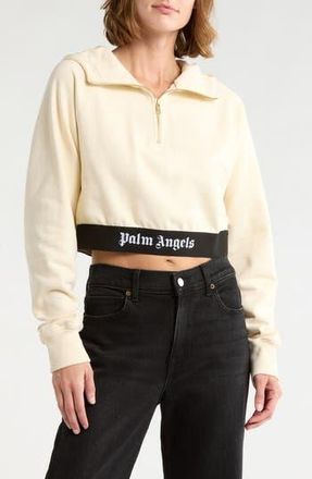 Palm Angels Hooded Crop Sweatshirt in White Black at Nordstrom Rack, Size Small
