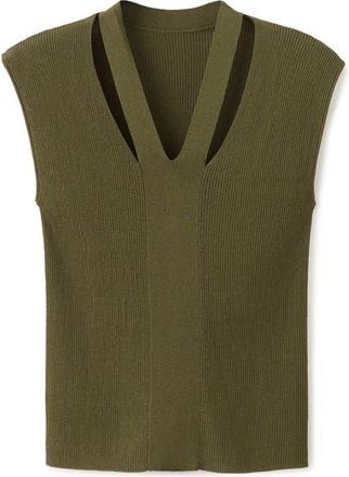 Mango Cutout Rib Top in Khaki Green at Nordstrom, Size Medium