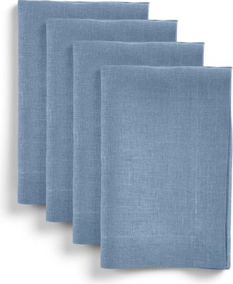 Solino Home Linen Dinner Napkins Set of 4, 20 x 20 Inch for Dining Table, Holiday and Everyday Table Decor - Diana in Dusty Chambray Blue at