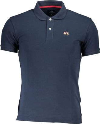 La Martina Elegant Slim Fit Polo met contrasterende details - Heren - Polos - Blauw - 2XL - Katoen - Tops