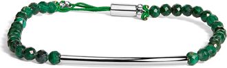 House of Brilliance Sterling Silver Malachite Bead Station Bracelet with Bolo Clasp