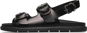 Loriblu Platte sandalen van geborsteld kalfsleer met gouden logo-gesp - Dames - Sandalen - Zwart - 35 EU - Leer - Schoenen