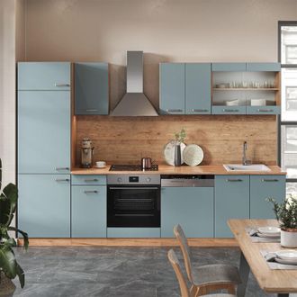 Vicco Mueble De Cocina R-line, Roble Azul-gris-dorado, 300 Cm Sin Encimera, Vicco