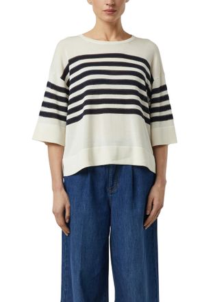Comma Strandpullover COMMA, Damen, Gr. L (40), ecru stripe, Strick, Obermaterial: 62% Lyocell, 32% Baumwolle, 6% Polyester, Glitzerstreifen, gestreift, h&uuml;ft