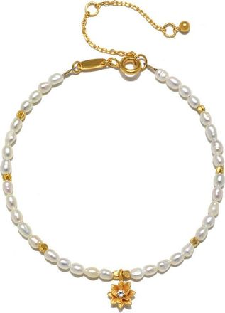 Satya Jewelry Pearl Lotus June Birthstone Bracelet in White at Nordstrom