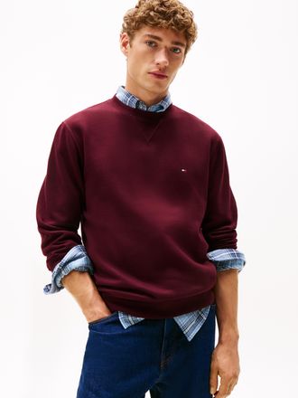 Tommy Hilfiger ESS SEASONAL FLEECE CREWNECK mit Rundhals und Stickerei, unifarben, casual, regular fit, Baumwollmix, Rundhals