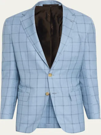 Kiton Mens Windowpane Check Cashmere Sport Coat