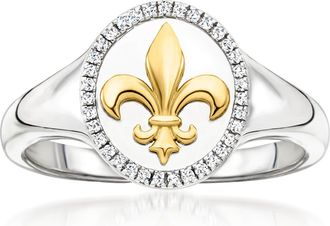Ross-Simons Diamond Fleur-De-Lis Ring in Sterling Silver With 18kt Gold Over Sterling