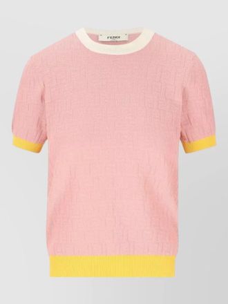 Fendi silk blend ribbed short-sleeve crewneck knitted top