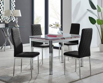 Furniturebox Enna White Glass Extending 4-6 Seater Dining Table & 4 Milan Soft Velvet Chairs in Black