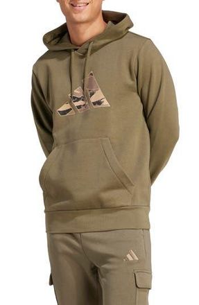 adidas Camo Logo Fleece Graphic Hoodie in Olive Strata at Nordstrom Rack, Size Small