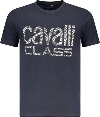 Cavalli Tops, Heren, Blauw, M, Zebra Print Statement Tee