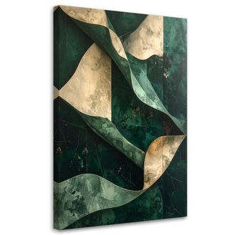Feeby Cuadro Sobre Lienzo, Olas Abstractas Verde Dorado, 80x120