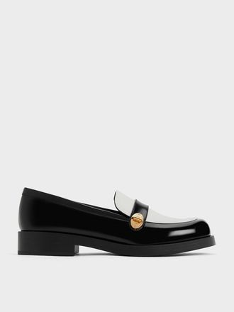Charles & Keith Hettie Two-Tone Metallic-Buckle Strap Loafers