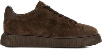 Hogan Brown Suede Perforated Ribbed Sole Sneakers