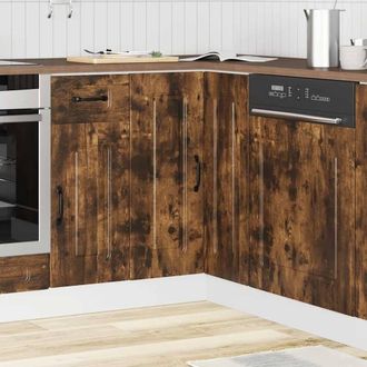 Berkfield Home Kitchen Corner Base Cabinet Kalmar Smoked Oak Engineered Wood in Brown