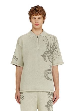 Diesel Mesh-jacquard polo shirt with Phoenix print - Polos - Man - Beige