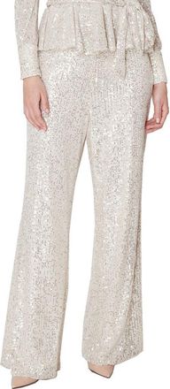 Julia Jordan Straight Leg Sequin Pants in Ivory/Silver at Nordstrom, Size X-Large