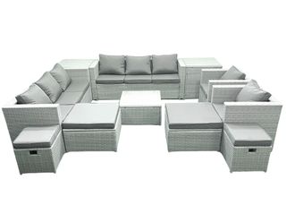Fimous Garden Outdoor Furniture Set 12 Seater Rattan Sofa Set with 4 Footstools 2 Side Tables Light Grey Mixed