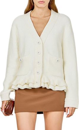 endless rose Fuzzy Ruffle Cardigan in Cream at Nordstrom, Size X-Small