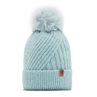The Edge Womens Geneva Knit Beanie with Pom-pom, Winter Bobble Hat Blue